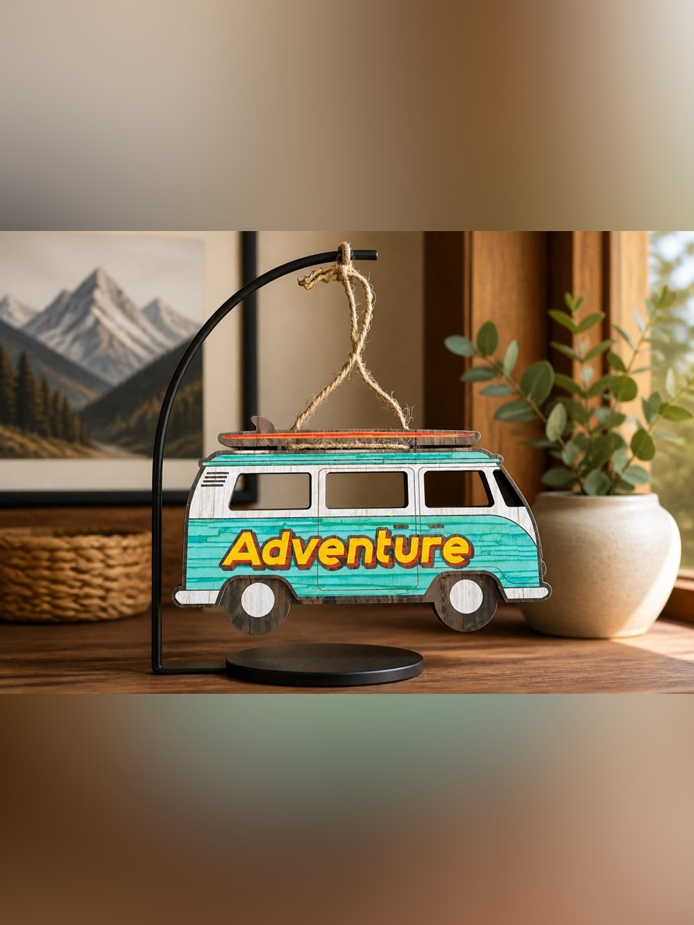 Adventure Turquoise Van Hanging 3D Sign